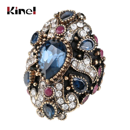 New Unique Cross Vintage Wedding Rings For Women Red Crystal Color Antique Gold Party Cocktail Ring Punk Turkish Jewelery