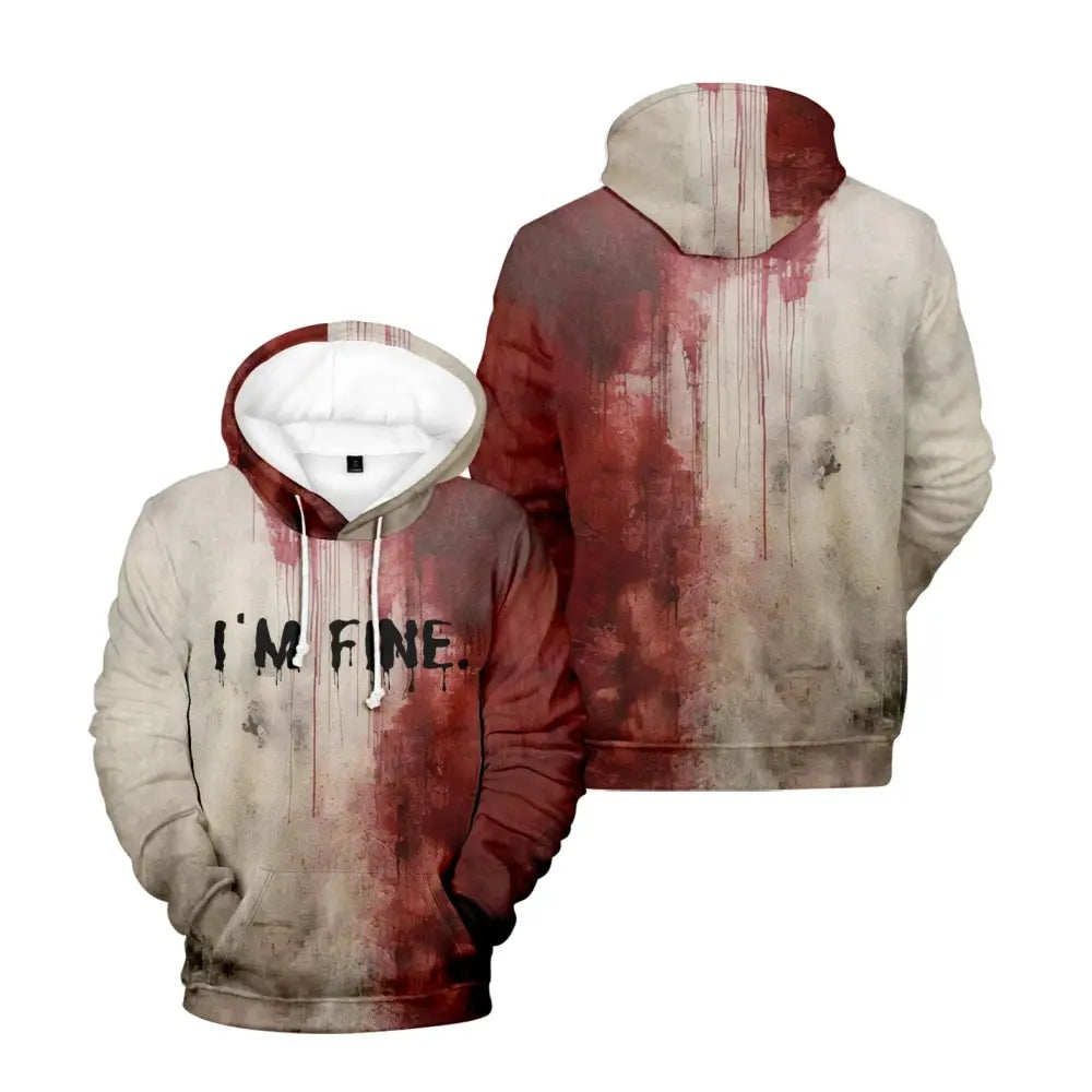 I'M Fine Bloody hooded Problem Solved hooded drawstring pocket sweatshirt men/women hip hop Pullovers Couture Cozy