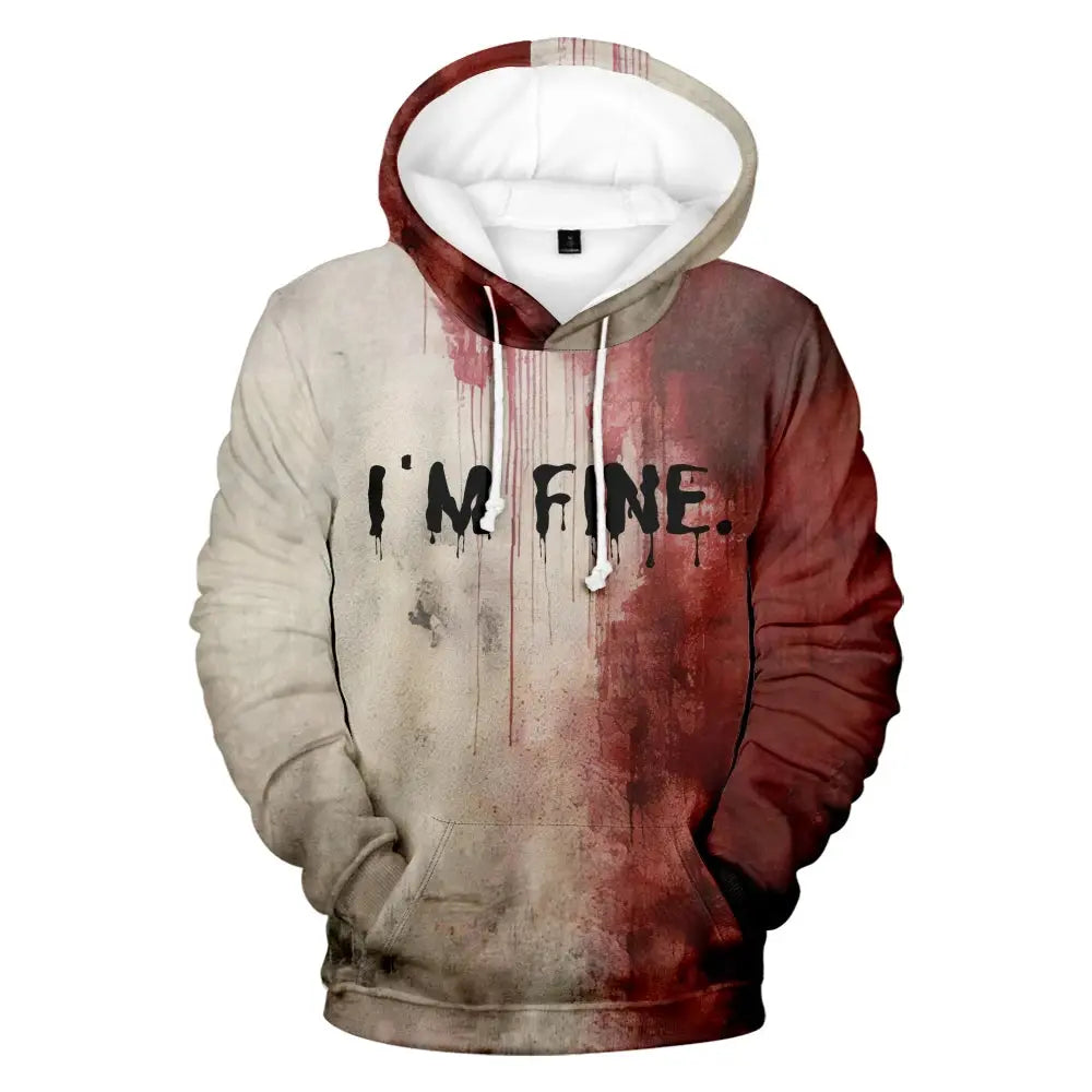 I'M Fine Bloody hooded Problem Solved hooded drawstring pocket sweatshirt men/women hip hop Pullovers Couture Cozy