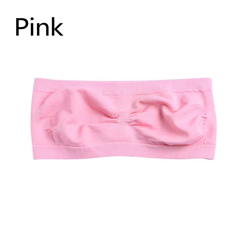 Pink seamless bandeau bra for women, soft breathable fabric, comfortable everyday undergarment