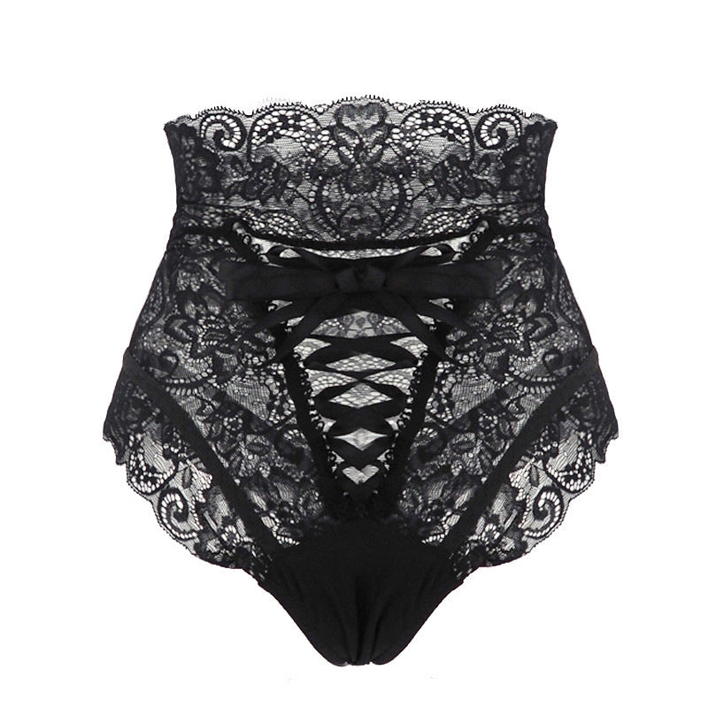 High-waist lace thong panties for women, featuring delicate lace details and a comfortable fit, ideal for lingerie and everyday wear.