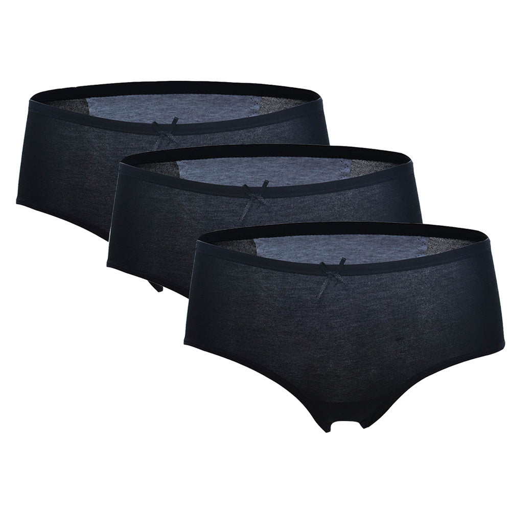 Set of three women's menstrual panties in various colors, comfortable and breathable underwear for menstrual protection.