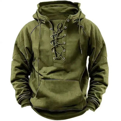 2024 Fall Trendy Mens Hooded Sweatshirts Lace-up Drawstring Long Sleeve Loose Hoodies Men Streetwear Vintage Solid Color Hoodie Couture Cozy