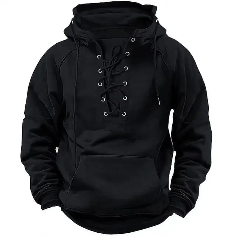 2024 Fall Trendy Mens Hooded Sweatshirts Lace-up Drawstring Long Sleeve Loose Hoodies Men Streetwear Vintage Solid Color Hoodie Couture Cozy