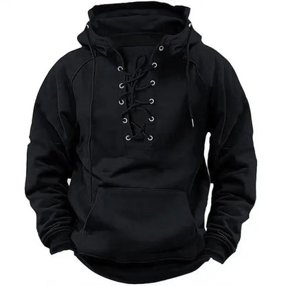 2024 Fall Trendy Mens Hooded Sweatshirts Lace-up Drawstring Long Sleeve Loose Hoodies Men Streetwear Vintage Solid Color Hoodie Couture Cozy