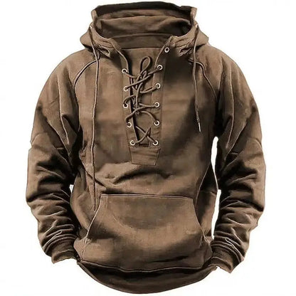 2024 Fall Trendy Mens Hooded Sweatshirts Lace-up Drawstring Long Sleeve Loose Hoodies Men Streetwear Vintage Solid Color Hoodie Couture Cozy