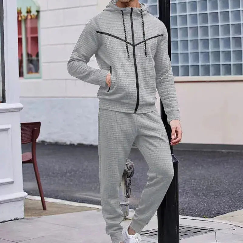 2024 New Men'S Casual Sports Suit Fashion Hoodie Pants Clothing Trend Casual Small Check Zipper Hooded Suit Couture Cozy