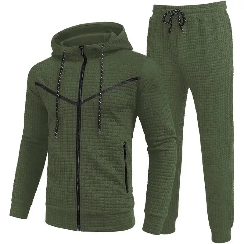 2024 New Men'S Casual Sports Suit Fashion Hoodie Pants Clothing Trend Casual Small Check Zipper Hooded Suit Couture Cozy