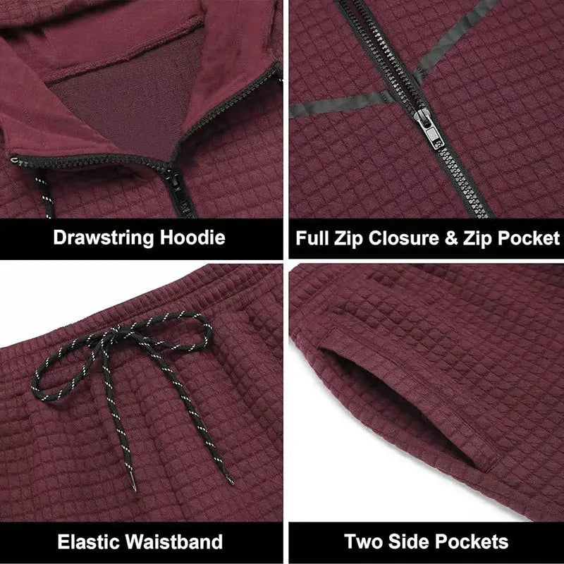 2024 New Men'S Casual Sports Suit Fashion Hoodie Pants Clothing Trend Casual Small Check Zipper Hooded Suit Couture Cozy