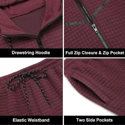 2024 New Men'S Casual Sports Suit Fashion Hoodie Pants Clothing Trend Casual Small Check Zipper Hooded Suit Couture Cozy