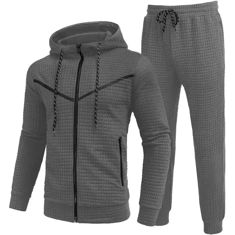 2024 New Men'S Casual Sports Suit Fashion Hoodie Pants Clothing Trend Casual Small Check Zipper Hooded Suit Couture Cozy