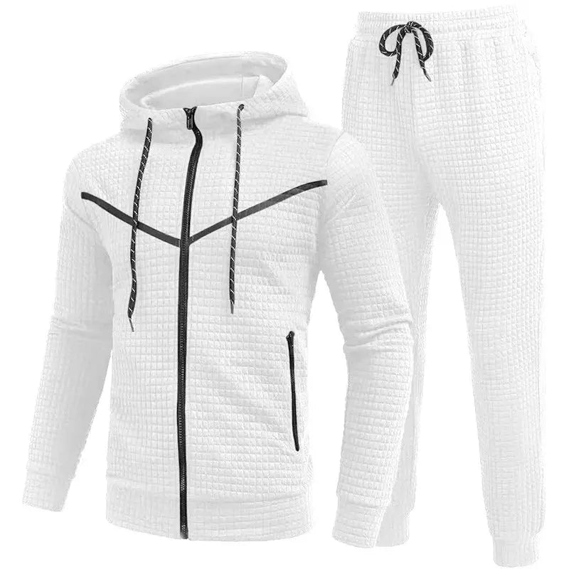 2024 New Men'S Casual Sports Suit Fashion Hoodie Pants Clothing Trend Casual Small Check Zipper Hooded Suit Couture Cozy