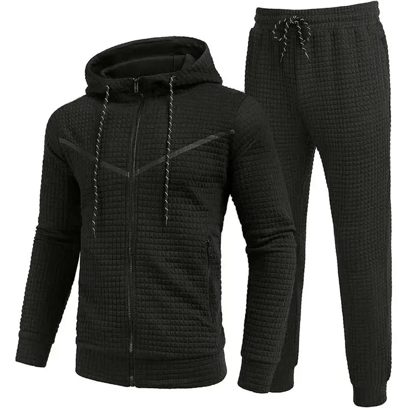 2024 New Men'S Casual Sports Suit Fashion Hoodie Pants Clothing Trend Casual Small Check Zipper Hooded Suit Couture Cozy