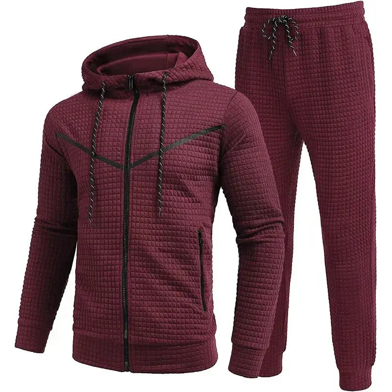 2024 New Men'S Casual Sports Suit Fashion Hoodie Pants Clothing Trend Casual Small Check Zipper Hooded Suit Couture Cozy