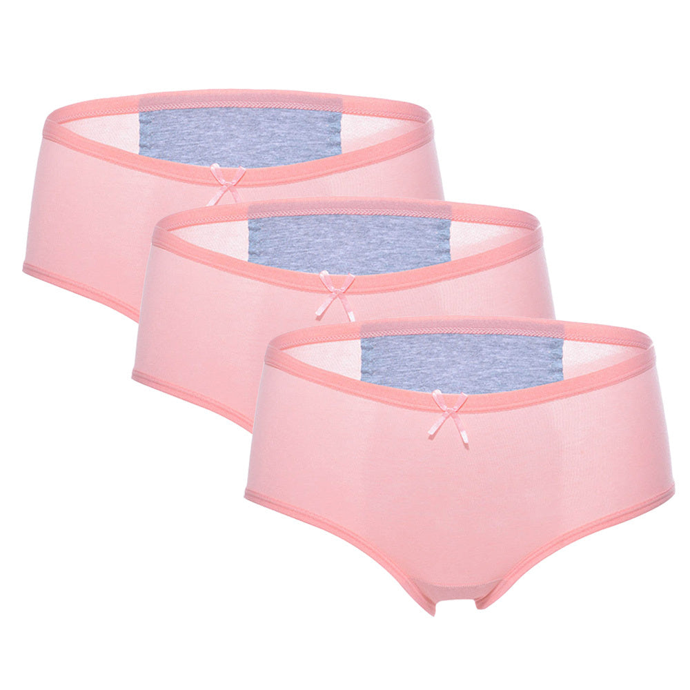 Set of three women's menstrual panties in various colors, comfortable underwear designed for menstrual protection.