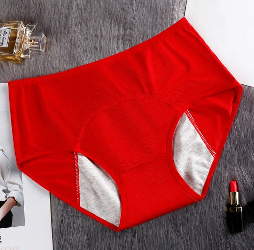 Set of five women's menstrual underwear leak-proof panties in various colors, designed for comfort and protection.
