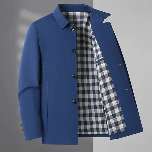 Autumn New Men's Fashion Slim-fit British Style Solid Color Business Leisure Solid Color Middle-aged and Elderly Lapel Jacket Couture Cozy