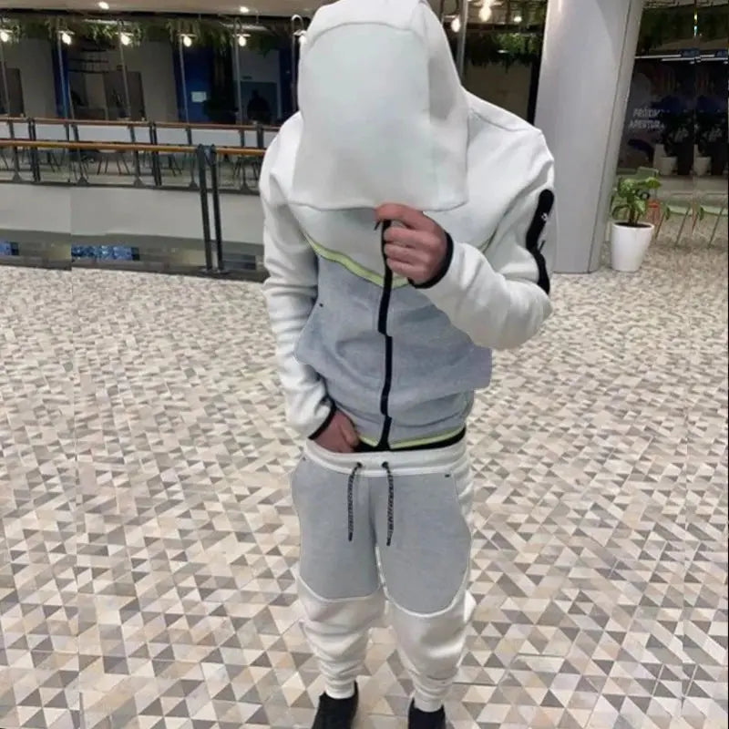 Fall Tracksuits Mens Fashion Patchwork Slim Zipper Hoodies Jackets and Pants Suits Men Winter Casual Long Sleeve Two Piece Sets Couture Cozy