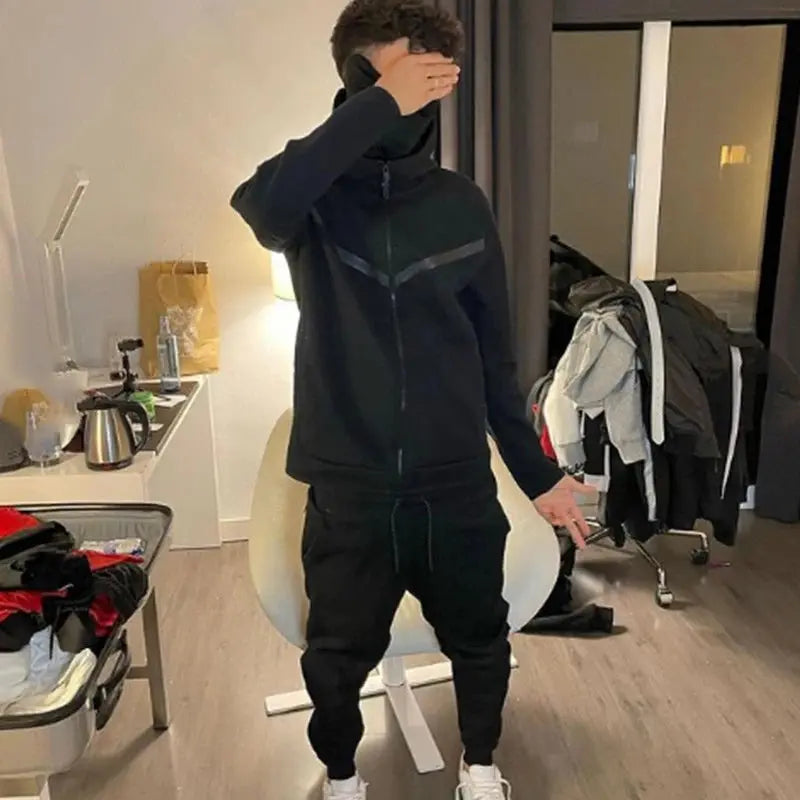 Fall Tracksuits Mens Fashion Patchwork Slim Zipper Hoodies Jackets and Pants Suits Men Winter Casual Long Sleeve Two Piece Sets Couture Cozy