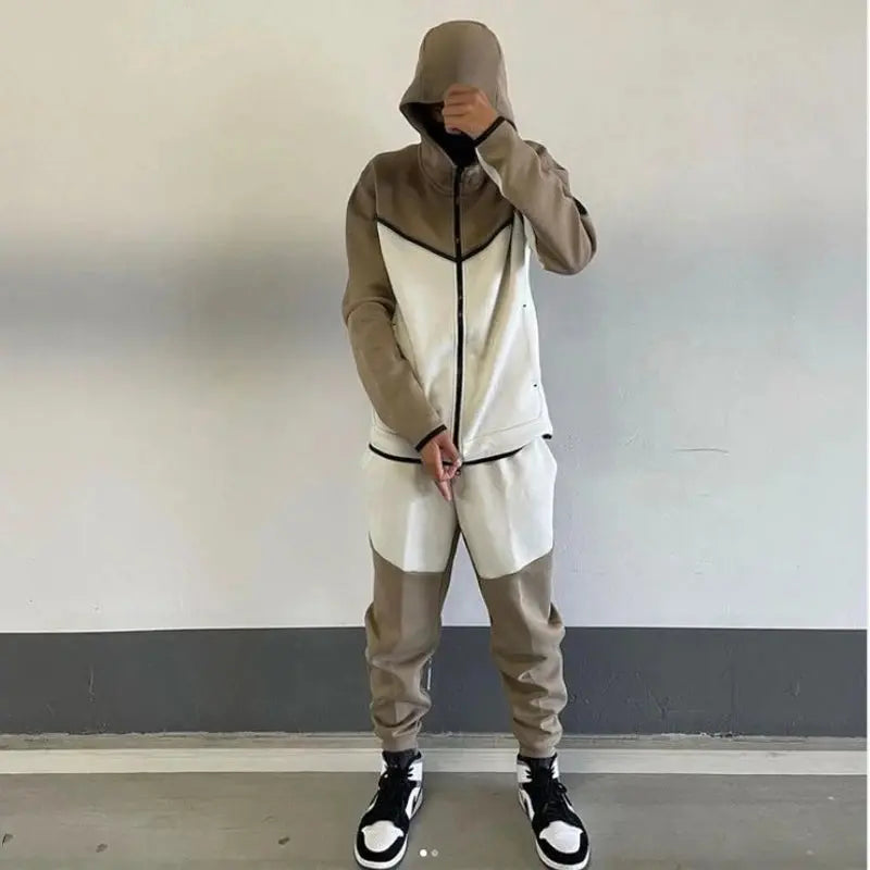 Fall Tracksuits Mens Fashion Patchwork Slim Zipper Hoodies Jackets and Pants Suits Men Winter Casual Long Sleeve Two Piece Sets Couture Cozy