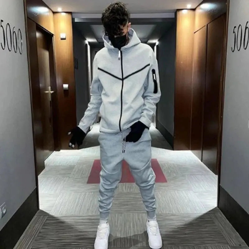 Fall Tracksuits Mens Fashion Patchwork Slim Zipper Hoodies Jackets and Pants Suits Men Winter Casual Long Sleeve Two Piece Sets Couture Cozy