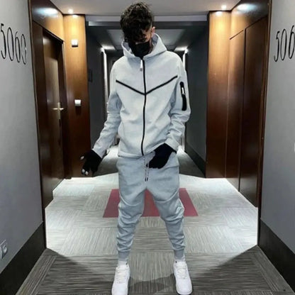 Fall Tracksuits Mens Fashion Patchwork Slim Zipper Hoodies Jackets and Pants Suits Men Winter Casual Long Sleeve Two Piece Sets Couture Cozy