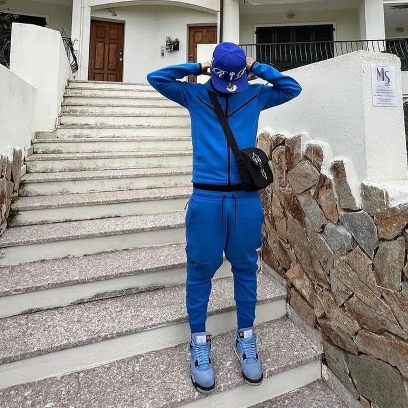 Fall Tracksuits Mens Fashion Patchwork Slim Zipper Hoodies Jackets and Pants Suits Men Winter Casual Long Sleeve Two Piece Sets Couture Cozy