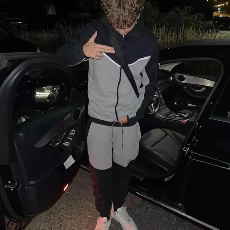 Fall Tracksuits Mens Fashion Patchwork Slim Zipper Hoodies Jackets and Pants Suits Men Winter Casual Long Sleeve Two Piece Sets Couture Cozy