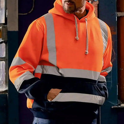 Fluorescent Men Sweatshirt Reflective High Visibility Reflective Strip Fashion Color Matching Sweatshirts Safe Pullover Hoodies Couture Cozy