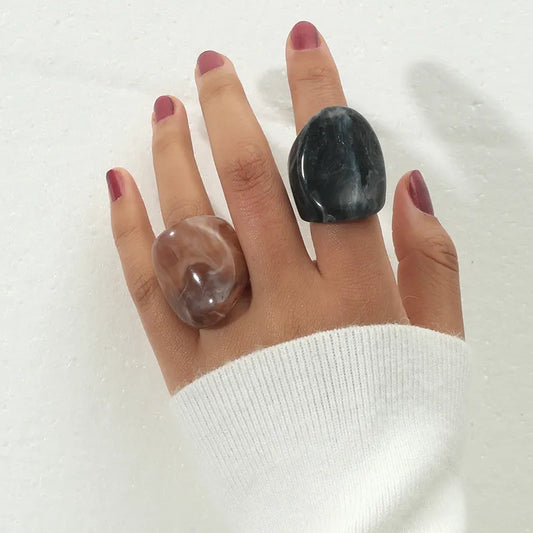 Fashion Irregular Marble Pattern Texture Rings 2021 New Big Acrylic Statement Ring Set For Women Finger Jewelery Travel Gifts