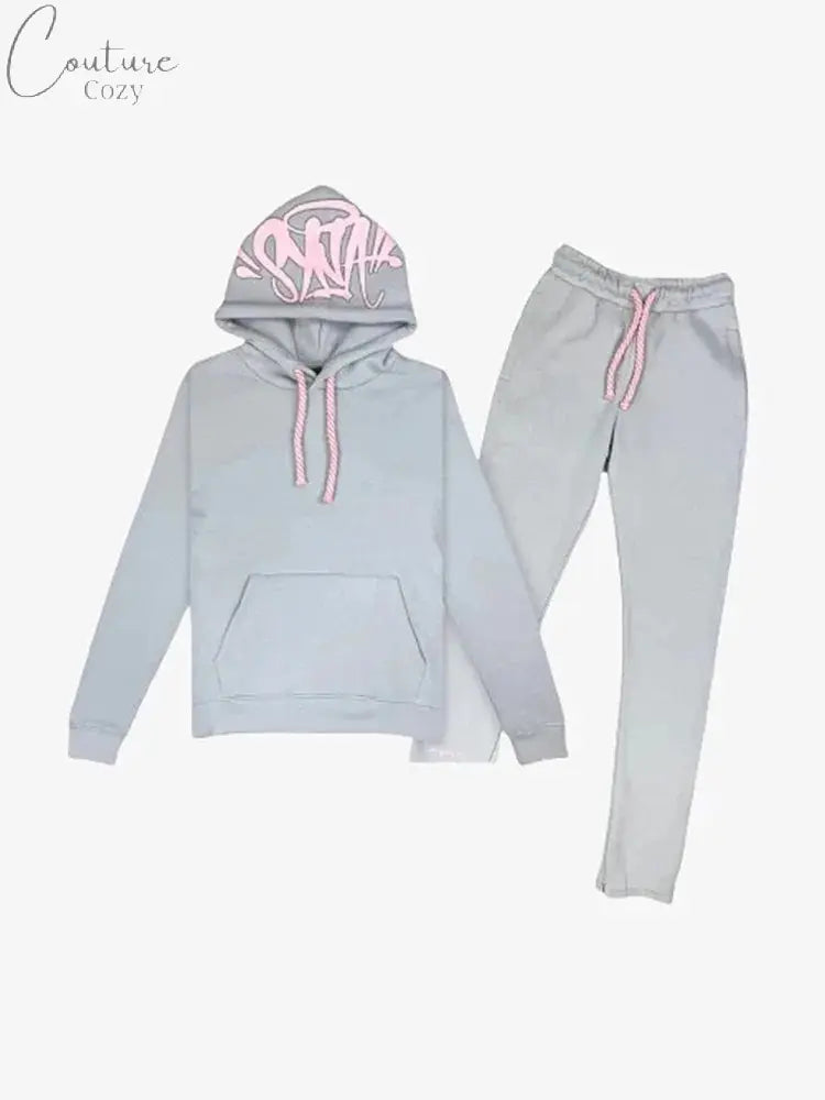 Men Cotton Printed Tracksuit 2PCS Set Hoodies Straight Pants Casual Loose Hip Hop Sports Hooded Pullover Trousers Y2k Streetwear Couture Cozy