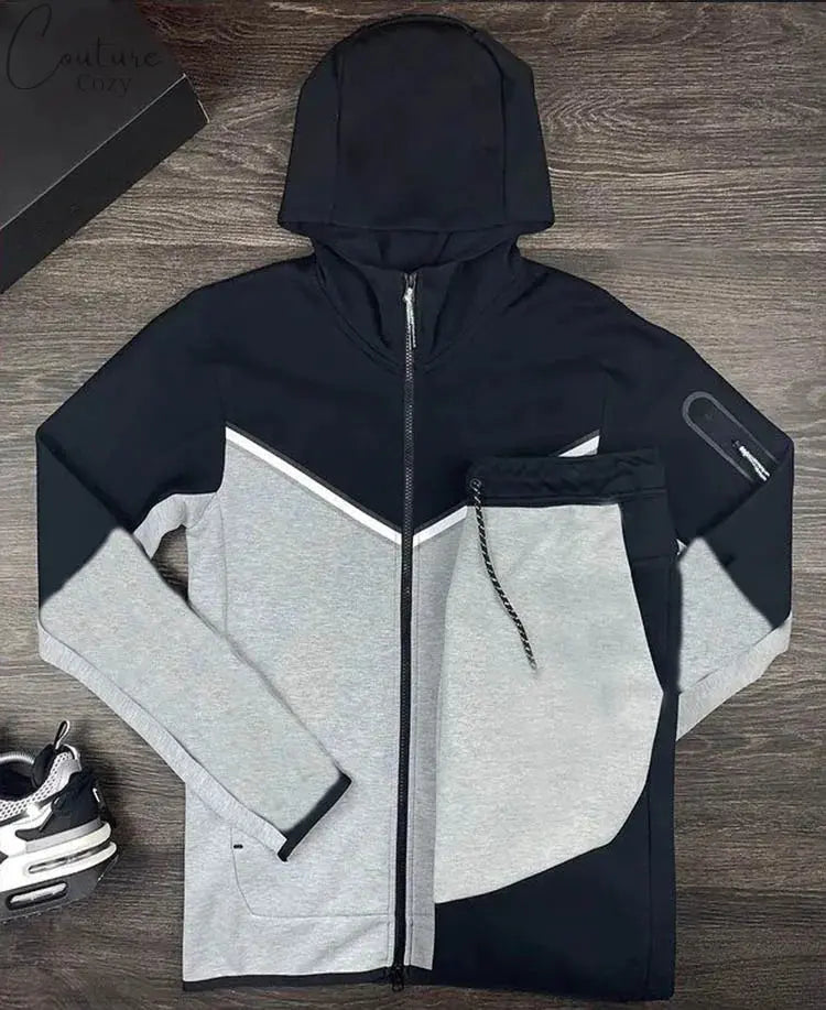 Men's Long-sleeved Hoodie and Loose Pants Casual Splicing Sportswear Fitness Jogging Suit Male Autumn Couture Cozy