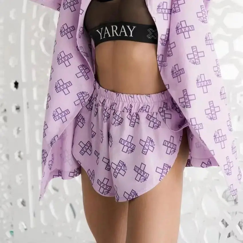 New loose long sleeve women's print casual commuter lace-up pajamas high-waisted shorts set Couture Cozy