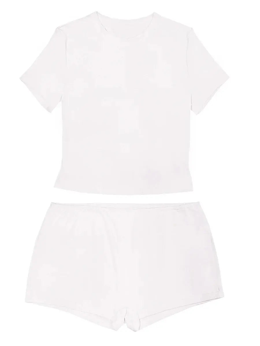 Solid Color Women 2 Piece Lounge Set Y2k Outfits Short Sleeve Crop Tops Shorts Pajamas Matching Set Comfy Underwear Couture Cozy