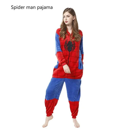 Spider Man Flannel Jumpsuit Pajama Adult Children Home Wear Toilet Version Sleepwear Halloween Costume Indoor Clothing Couture Cozy