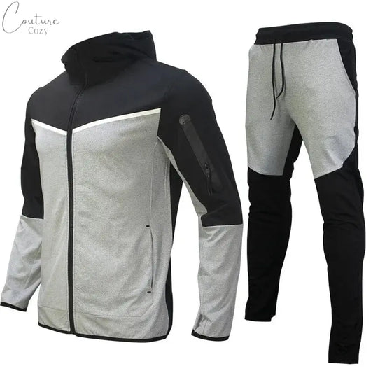 Spring Men's Casual Tracksuits Patchwork Hooded Zipper Jackets+Pants Sets Male Slim Gym Sportswear Two Pieces Sets Jogging Suits Couture Cozy