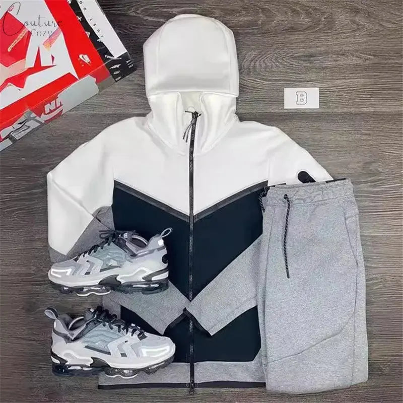 Spring Men's Casual Tracksuits Patchwork Hooded Zipper Jackets+Pants Sets Male Slim Gym Sportswear Two Pieces Sets Jogging Suits Couture Cozy