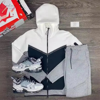 Spring Men's Casual Tracksuits Patchwork Hooded Zipper Jackets+Pants Sets Male Slim Gym Sportswear Two Pieces Sets Jogging Suits Couture Cozy
