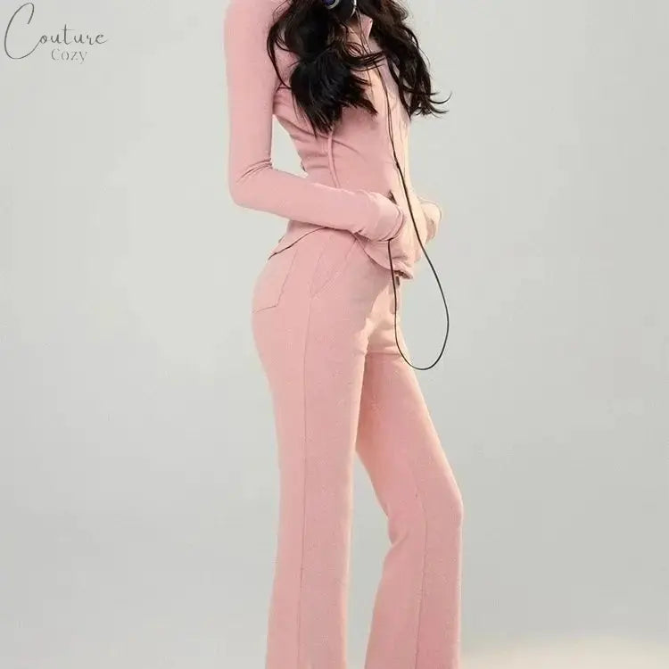 Two Pieces Set Casual Slim Letter Embroidery Zipper Women Hoodies + Fashion Y2k Aesthetic Solid High Waist All Match Pants Femme Couture Cozy