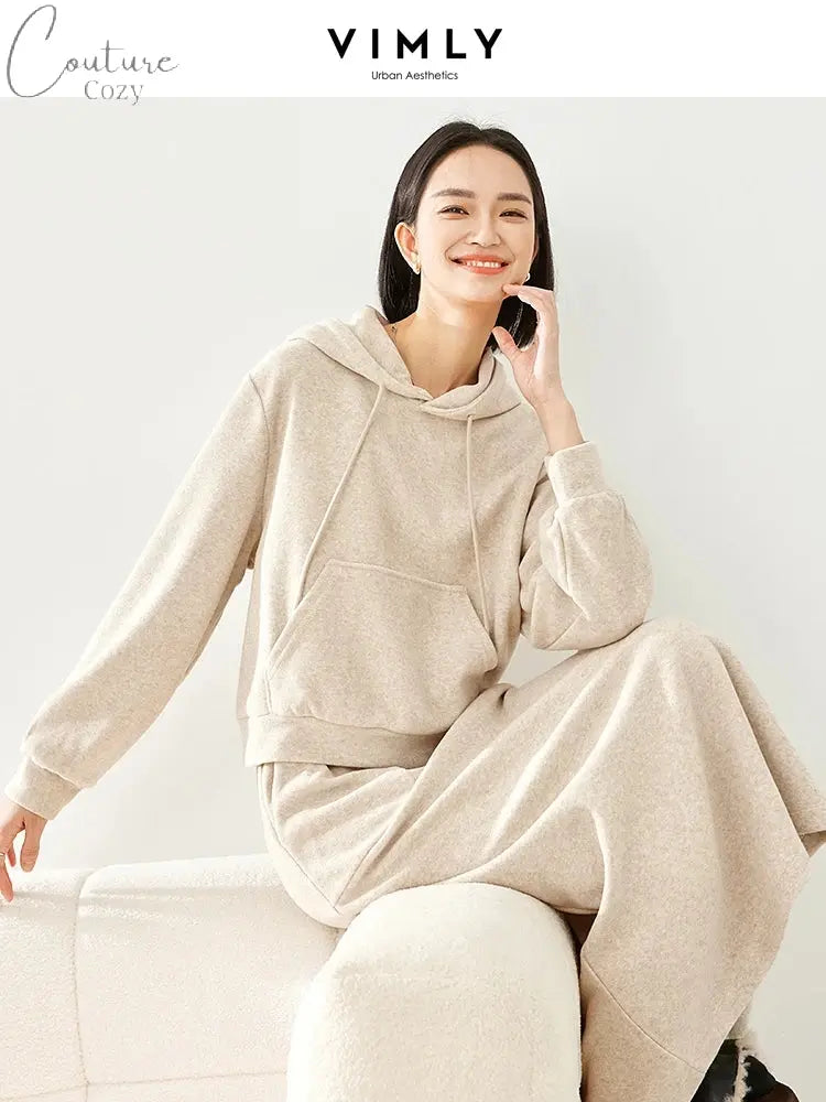 Vimly Casual Hoodie and Skirt Women's Sets 2 Piece Outfits 2024 Spring Hooded Sweatshirts Split Maxi Skirt Matching Sets 30058 Couture Cozy