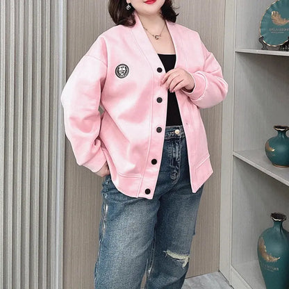 Vintage V-neck Hoodie Cardigan Women Coat Spring/Autumn Plus Size Loose Long Sleeve Baseball Jacket 931 Couture Cozy