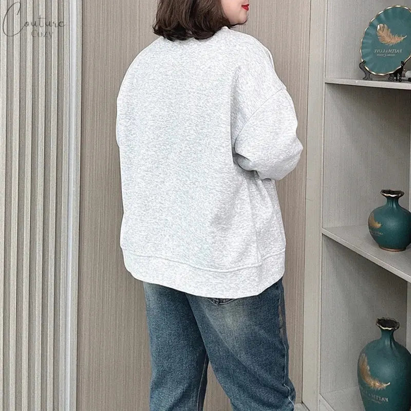 Vintage V-neck Hoodie Cardigan Women Coat Spring/Autumn Plus Size Loose Long Sleeve Baseball Jacket 931 Couture Cozy