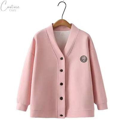 Vintage V-neck Hoodie Cardigan Women Coat Spring/Autumn Plus Size Loose Long Sleeve Baseball Jacket 931 Couture Cozy