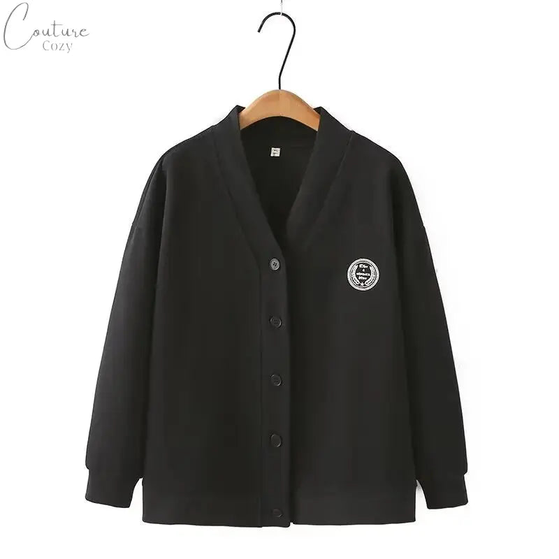 Vintage V-neck Hoodie Cardigan Women Coat Spring/Autumn Plus Size Loose Long Sleeve Baseball Jacket 931 Couture Cozy
