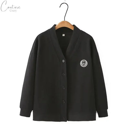 Vintage V-neck Hoodie Cardigan Women Coat Spring/Autumn Plus Size Loose Long Sleeve Baseball Jacket 931 Couture Cozy