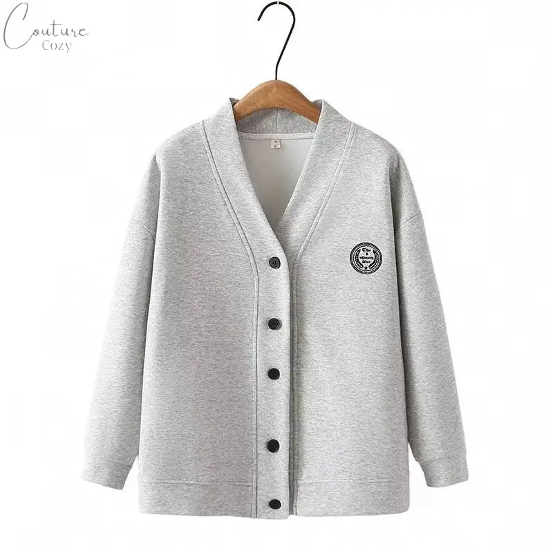 Vintage V-neck Hoodie Cardigan Women Coat Spring/Autumn Plus Size Loose Long Sleeve Baseball Jacket 931 Couture Cozy