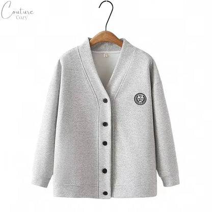 Vintage V-neck Hoodie Cardigan Women Coat Spring/Autumn Plus Size Loose Long Sleeve Baseball Jacket 931 Couture Cozy