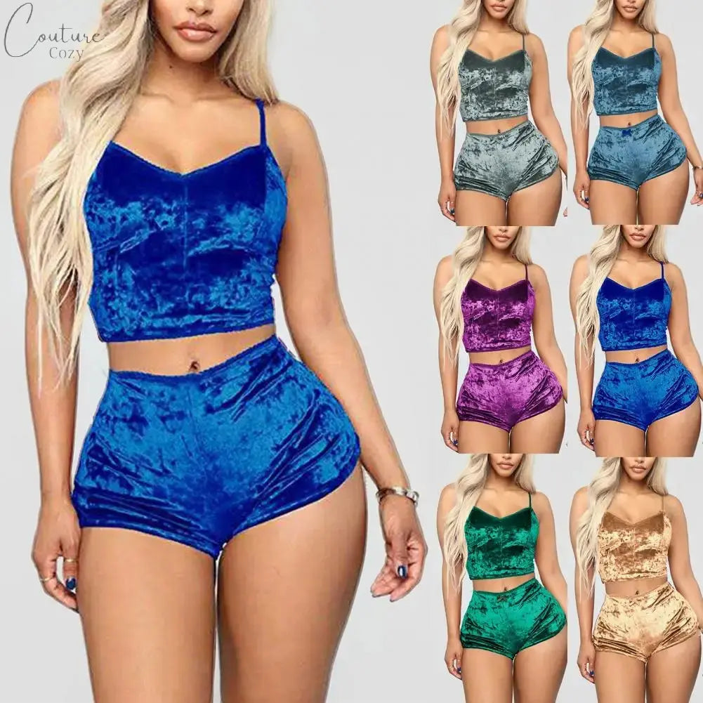 Women Sleepwear Set Sports Shorts 2 Piece Spaghetti Strap Solid Color Backless Pajama Valentines Day Gift Summer Pajama Sets Couture Cozy