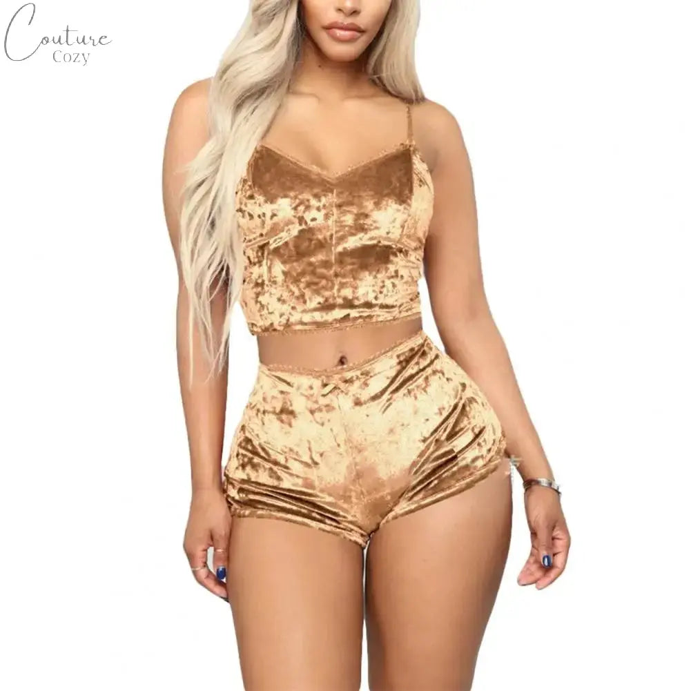Women Sleepwear Set Sports Shorts 2 Piece Spaghetti Strap Solid Color Backless Pajama Valentines Day Gift Summer Pajama Sets Couture Cozy