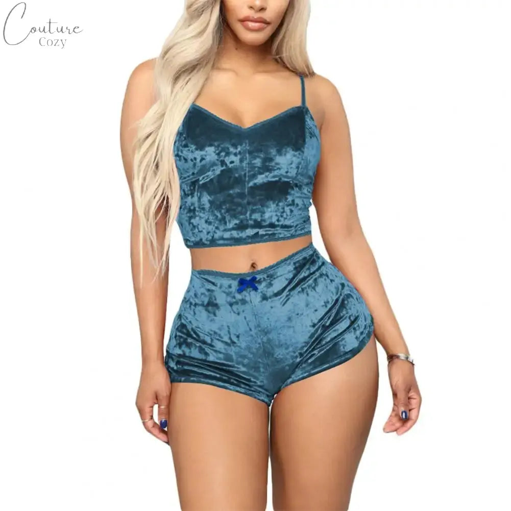 Women Sleepwear Set Sports Shorts 2 Piece Spaghetti Strap Solid Color Backless Pajama Valentines Day Gift Summer Pajama Sets Couture Cozy